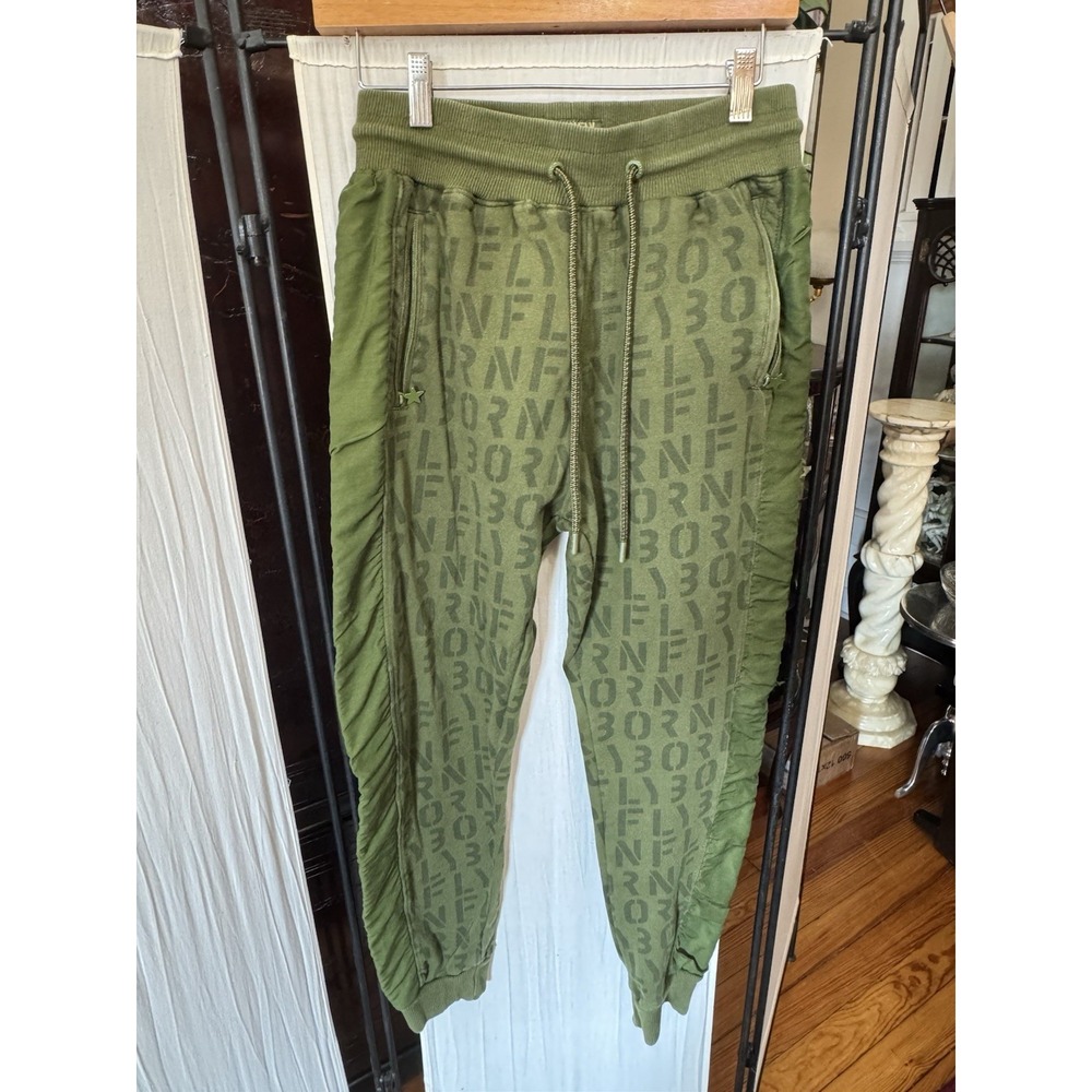 Born Fly Men's S Olive Green Graphic Jogger Pants Ruched Utility Streetwear